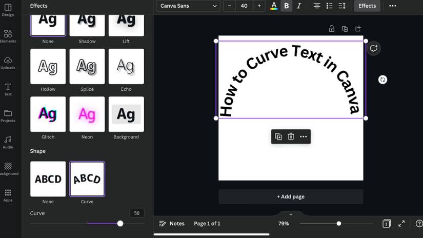 How to Curve Text in Canva