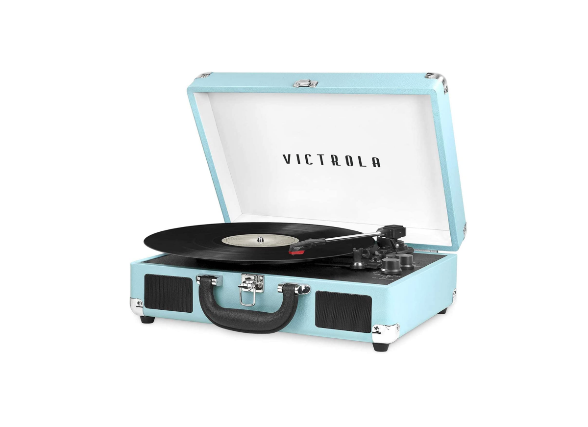 Gambar lengkap Victrola Vintage Suitcase Turntable biru langit