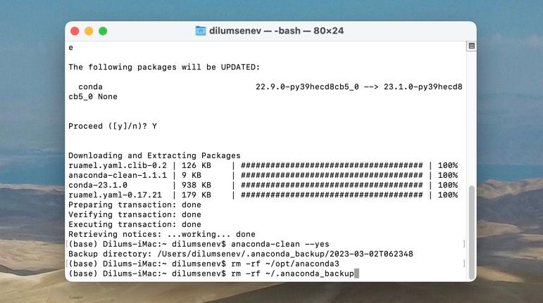 Deleting the Anaconda directory via the Mac Terminal.
