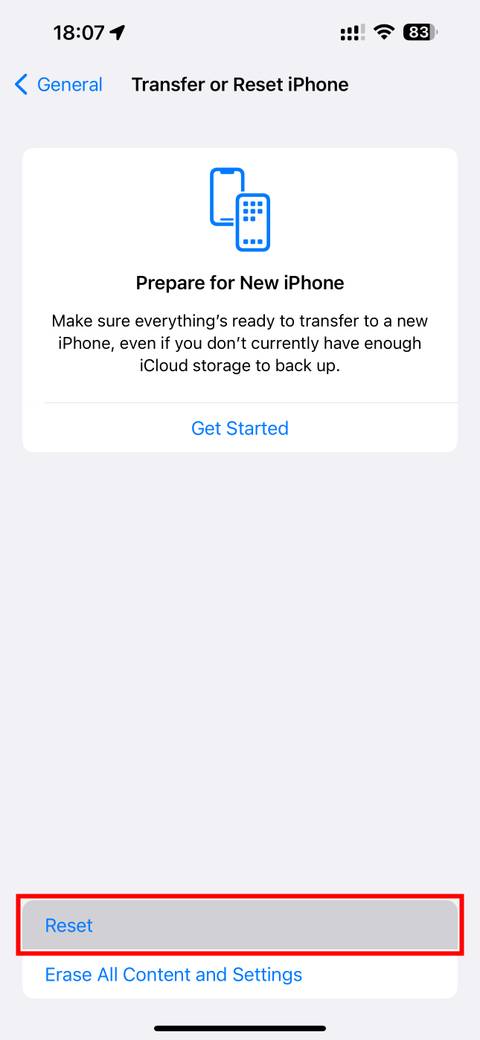The iPhone Settings app with the Reset option highlighted
