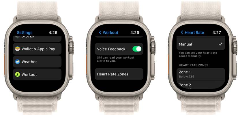 Apple Watch manual heart rate zones setup screenshots