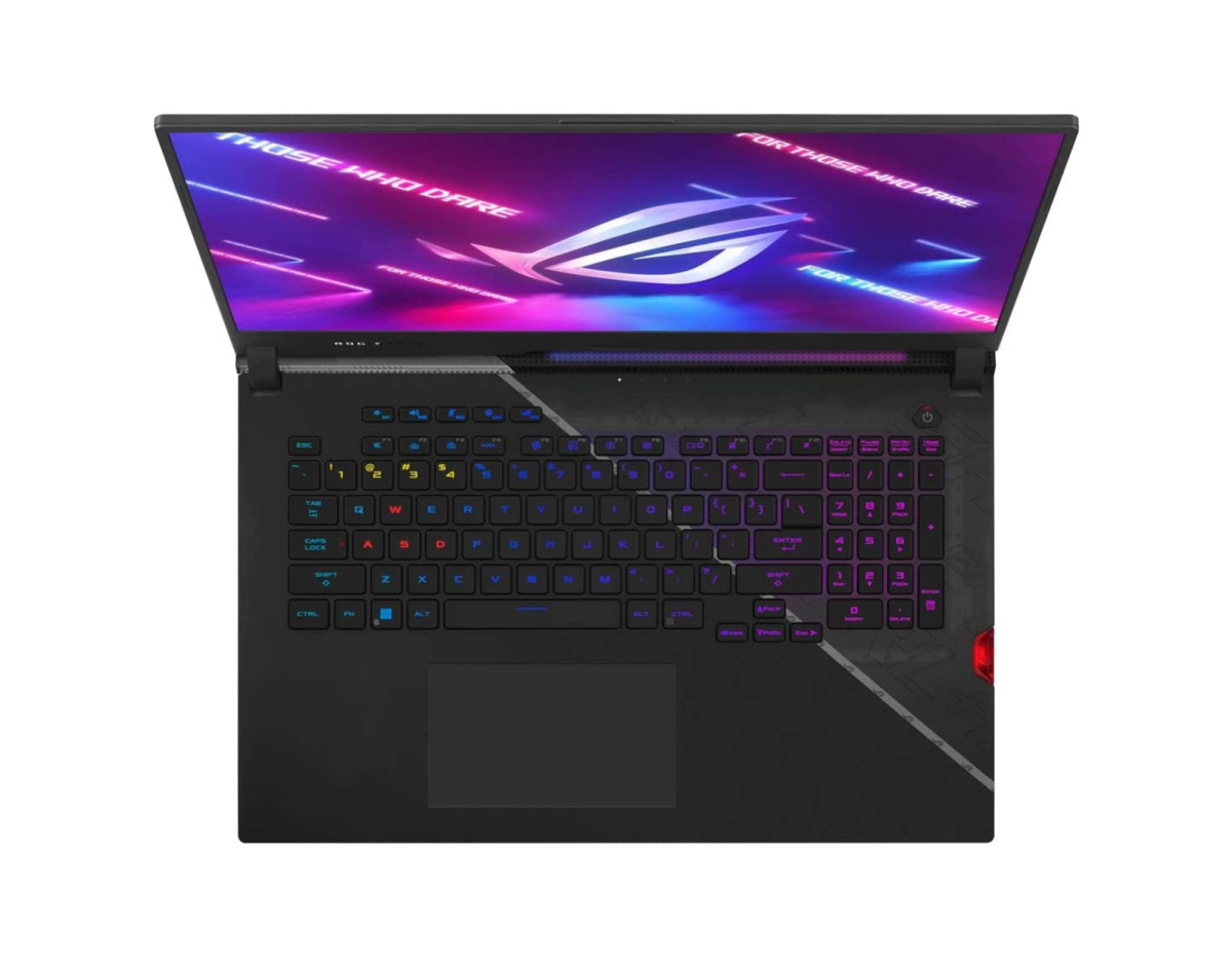An aerial view of the ASUS ROG Strix Scar 17 (2022) gaming laptop