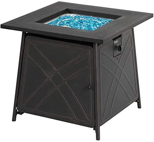 Bali fire table with blue crystals