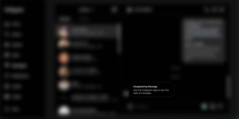 disappearing message notification in Instagram DM chat on the web