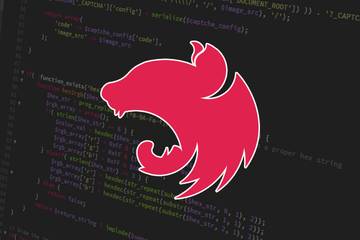 JavaScript code on a code editor in the background and the Nest.js logo in the foreground.