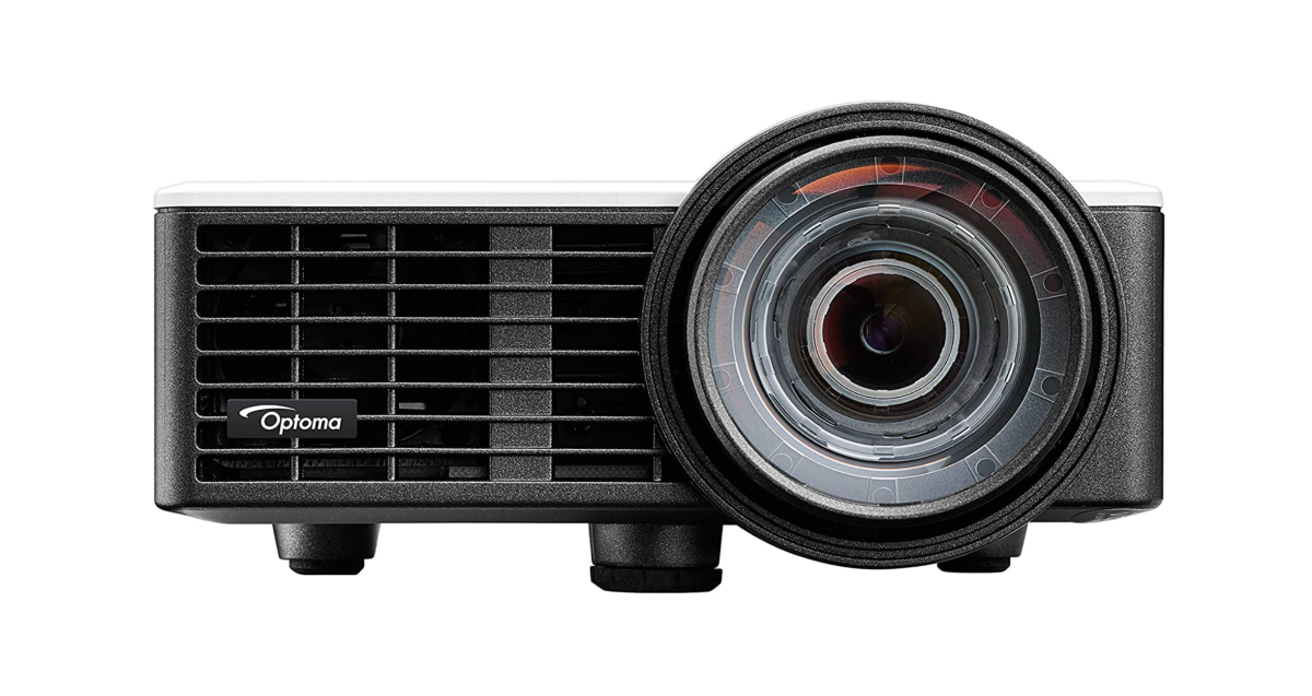 A face shot of an Optoma ML750ST Ultra-Compact Short-Throw LED Projector