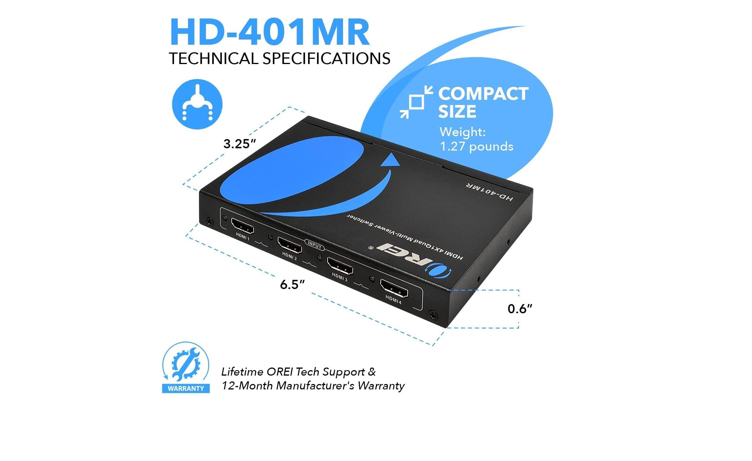 ابعاد سوئیچر چند نمایشگر orei 4 in 1 hdmi