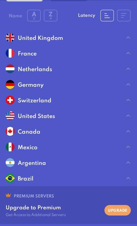 screenshot of privadovpn app server locations page