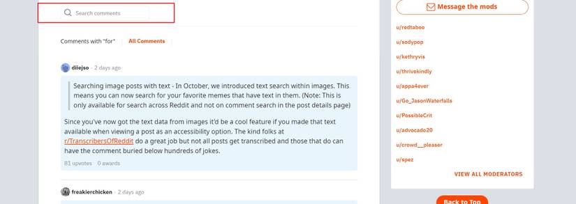 How to Search Comments on a Reddit Post
