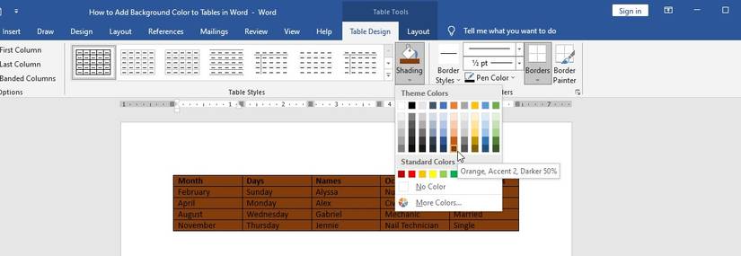 How to Add Background Color to Tables in Microsoft Word