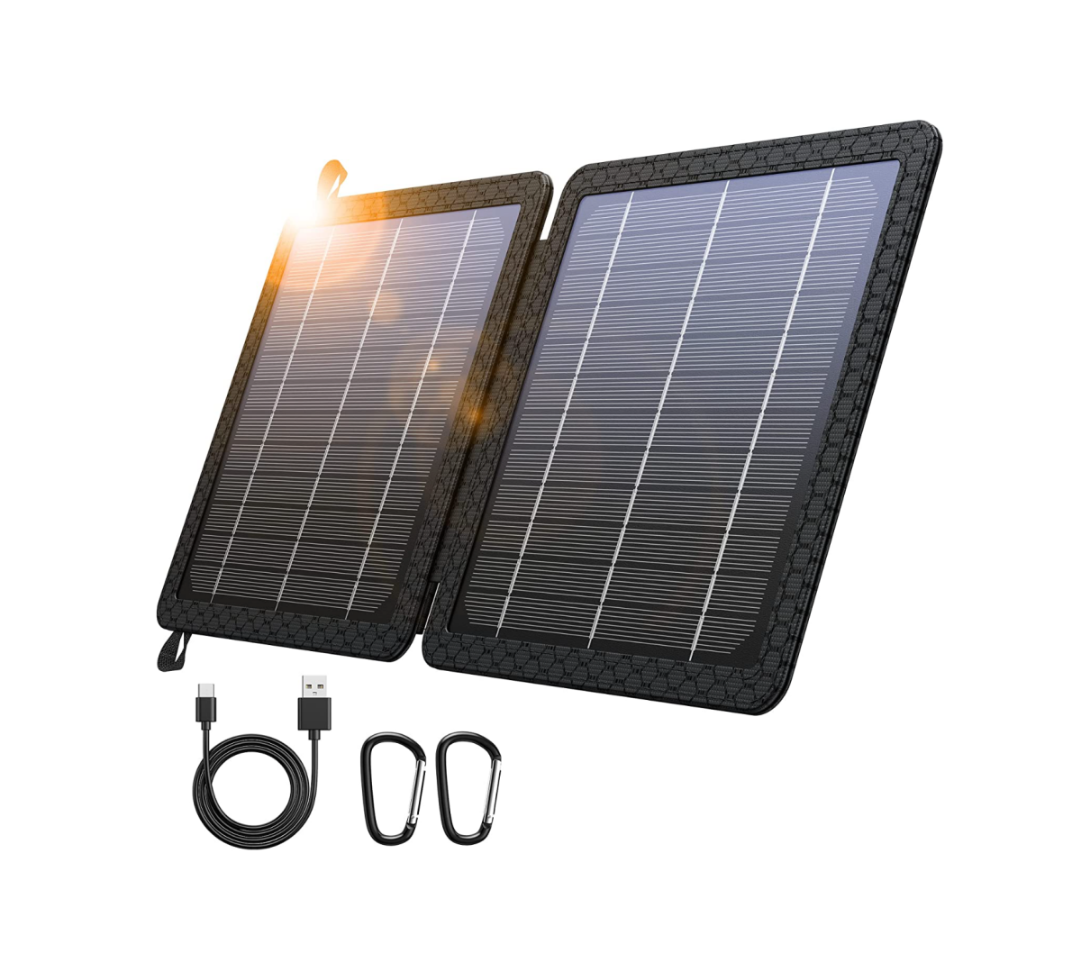 A Blavor 10W Portable Solar Charger with hooks and cable