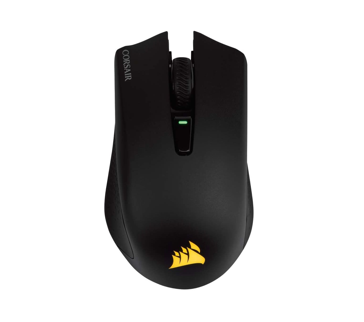 the corsair harpoon rgb wireless gaming mouse viewed from above