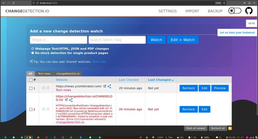 Keep an Eye on Web Page Updates With Changedetection.io on Raspberry Pi