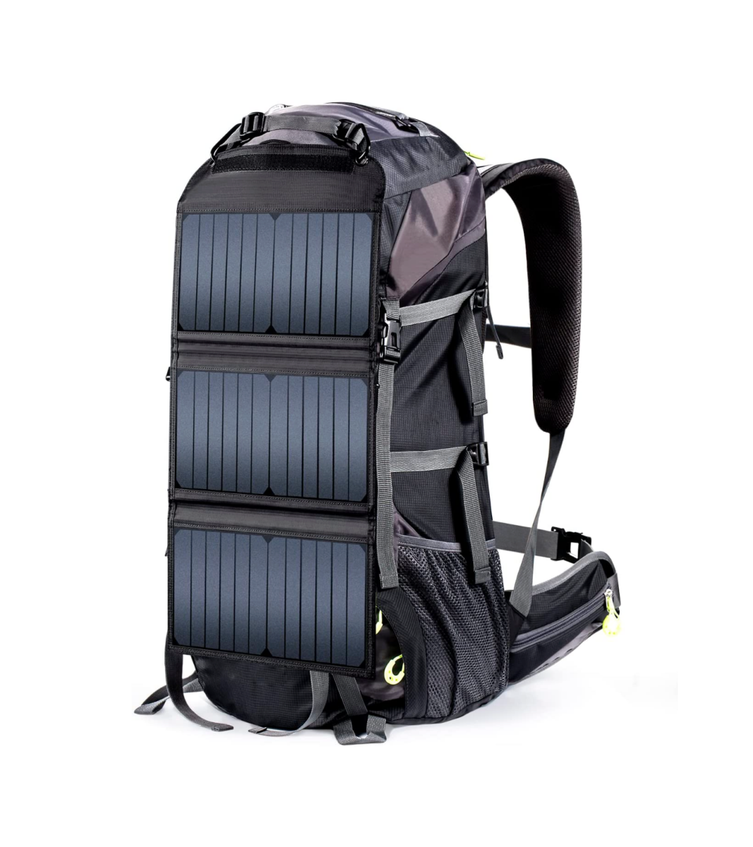A gray ECEEN 20 Watts Solar Powered External Frame Hiking Backpack