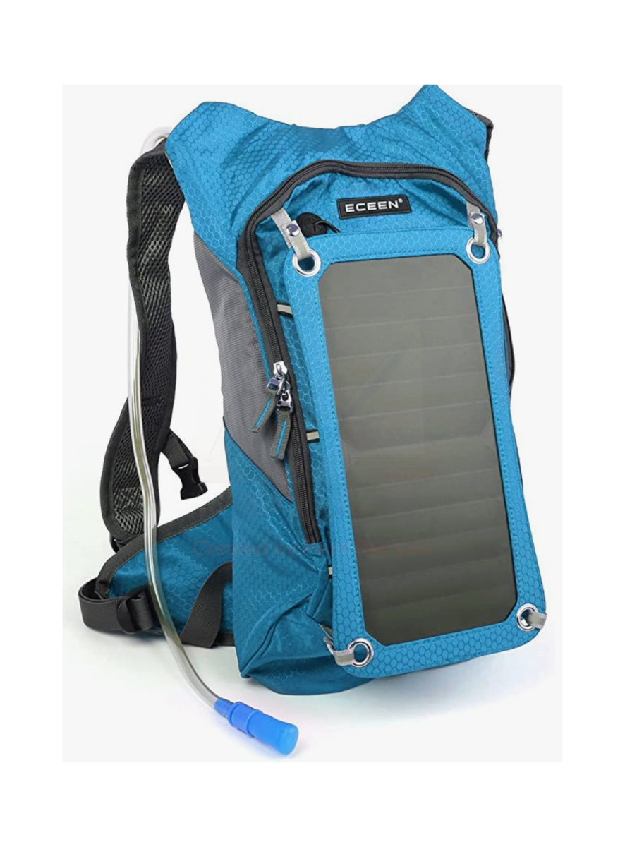 A blue ECEEN 7W Solar Hydration Backpack