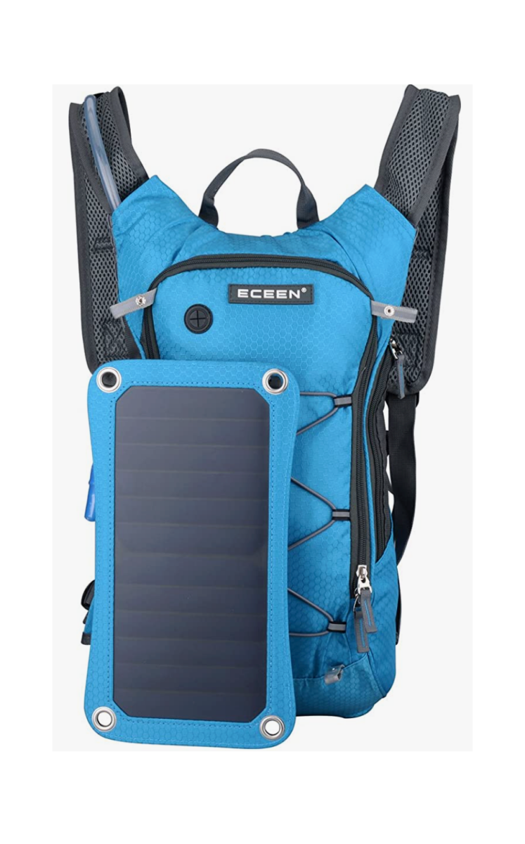A blue ECEEN 7W Solar Hydration Backpack with solar panel removed