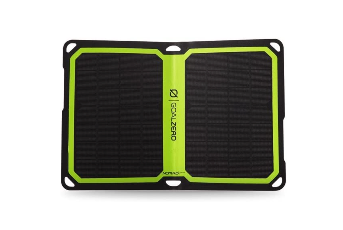 An unfolded Goal Zero Nomad 7 Plus Portable Solar Charger