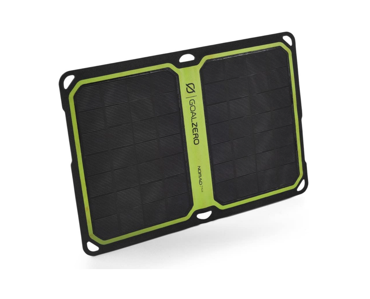An angled shot of an unfolded Goal Zero Nomad 7 Plus Portable Solar Charger
