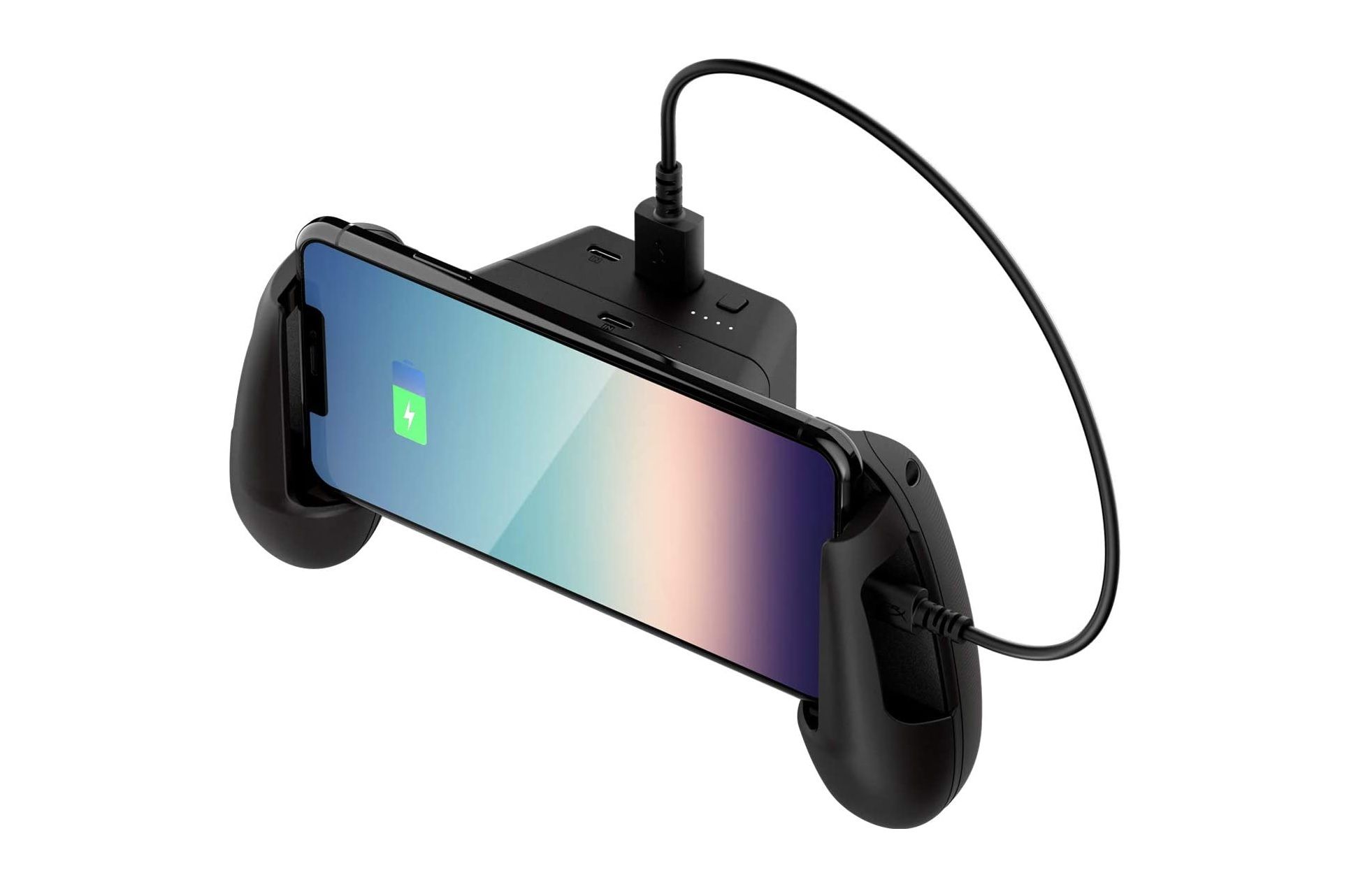 the hyperx chargeplay clutch controller grip charging a mobile device