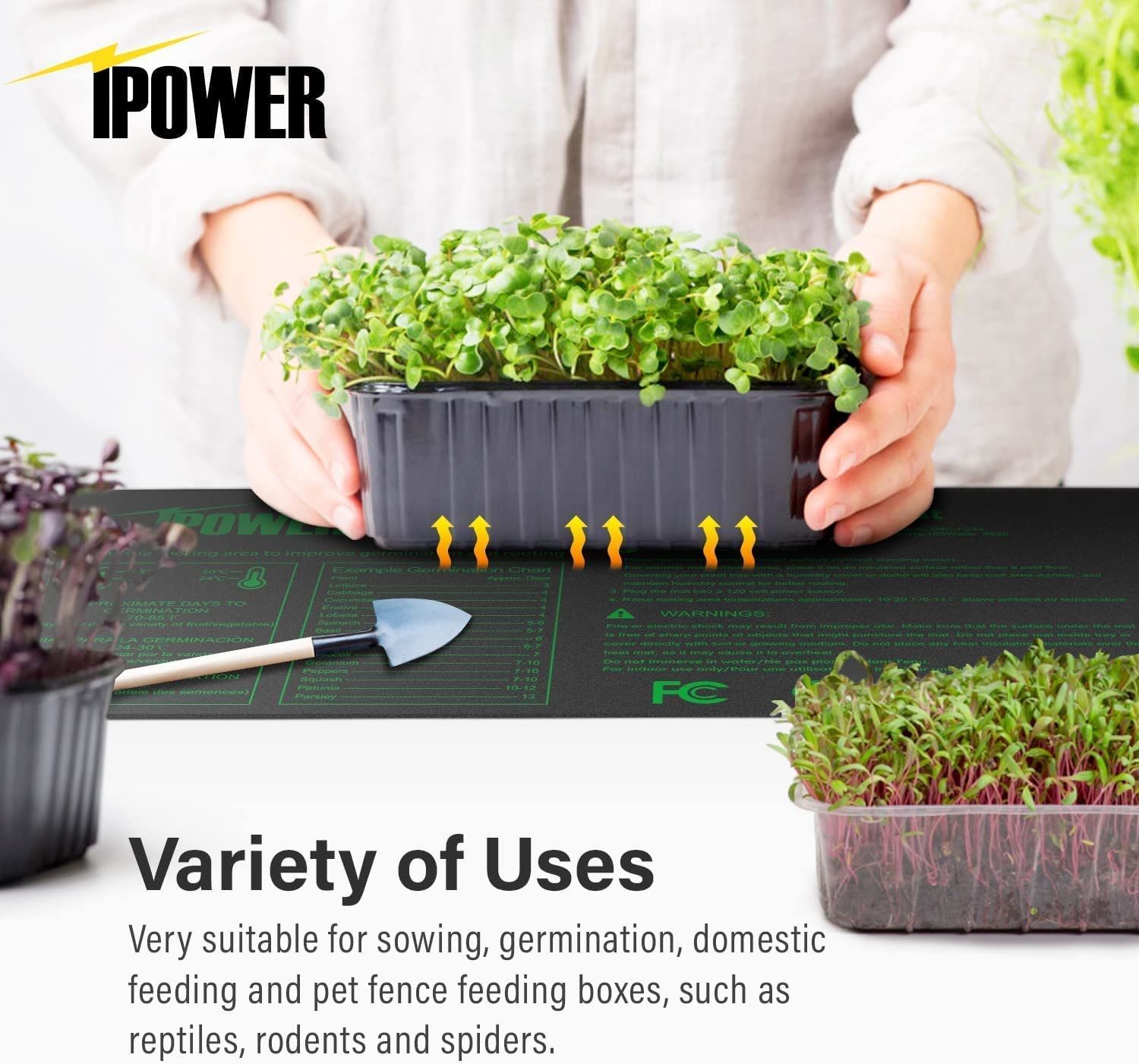 the ipower seeding heat mat warming a plant tray with seedlings