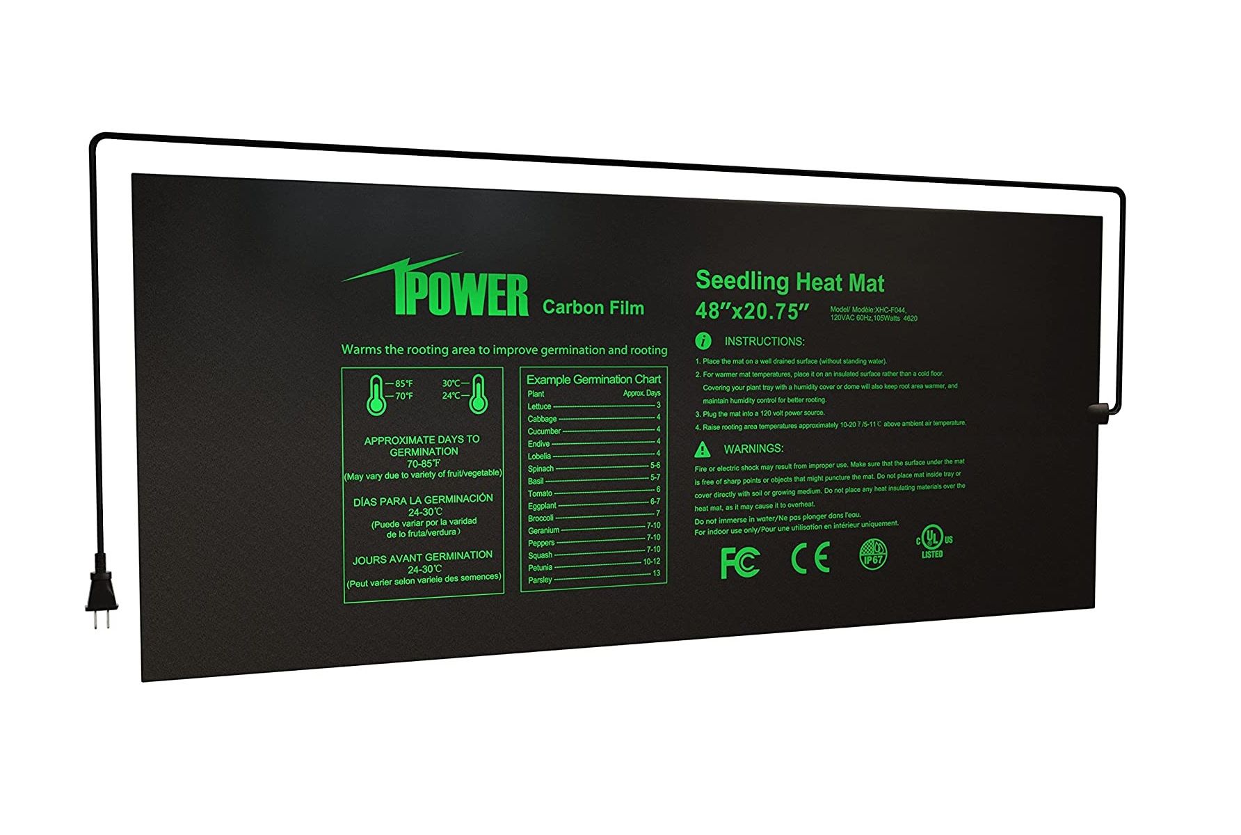 the ipower seedling heat mat featuring a 6 foot power cable