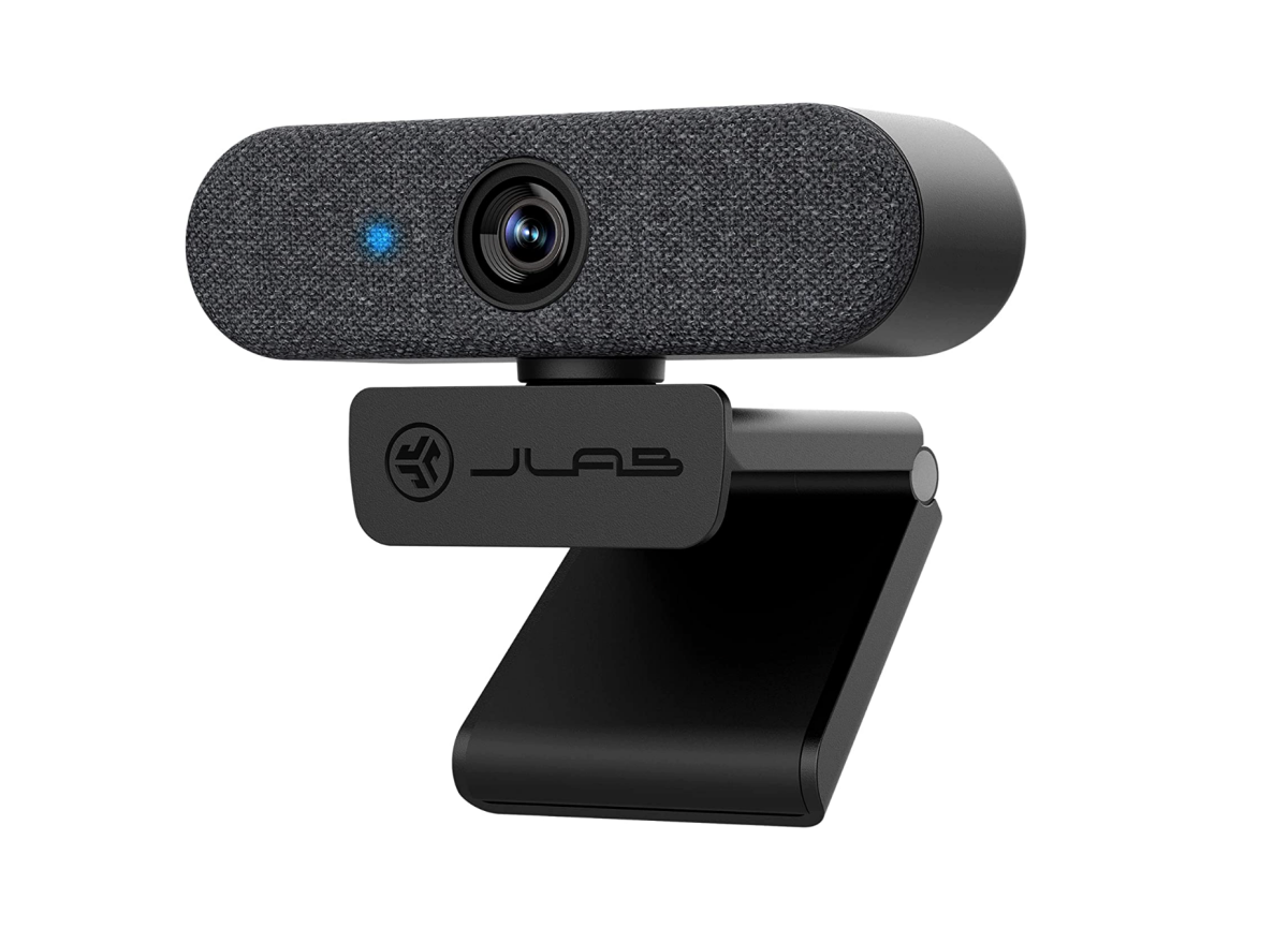 A JLab Epic USB Webcam with a dark-gray faceplate
