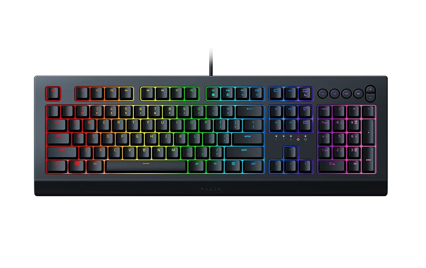 the razer cynosa v2 gaming keyboard viewed from above