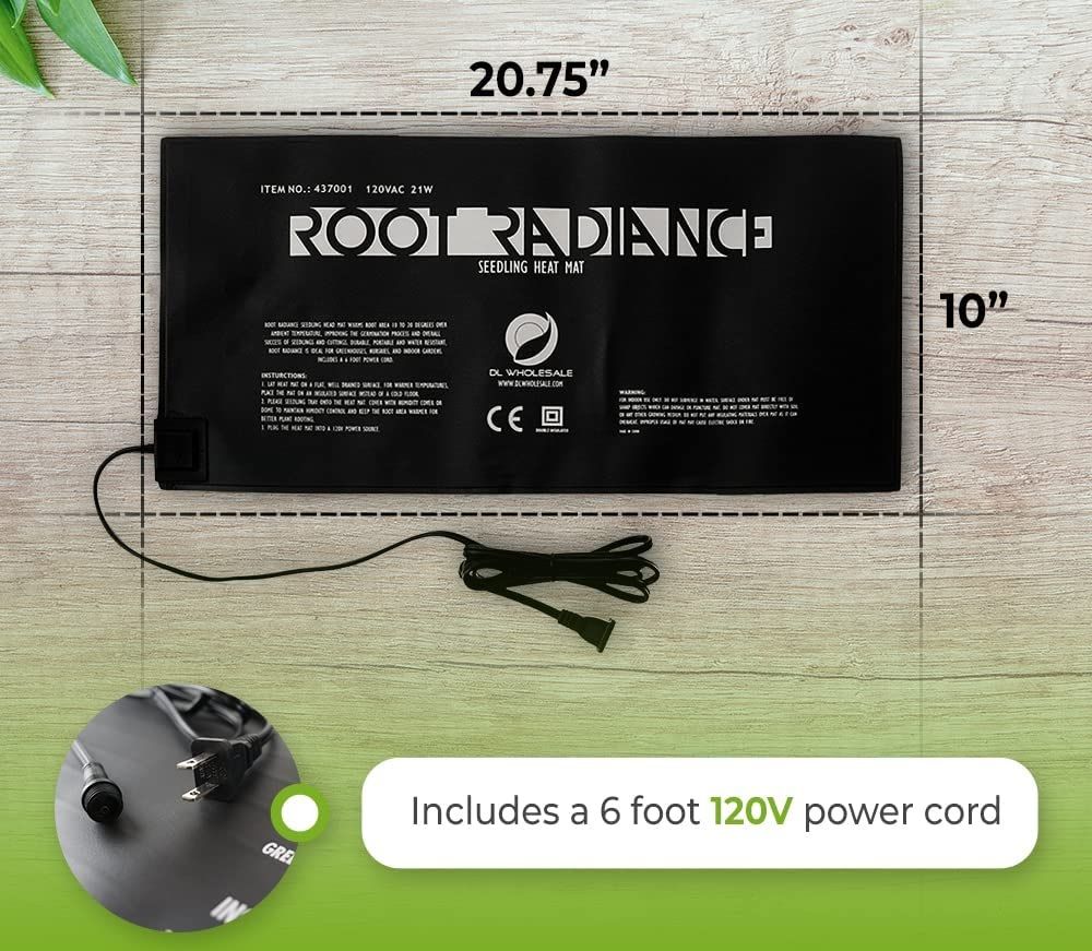 the length and width of the root radiance seedling heat mat pad