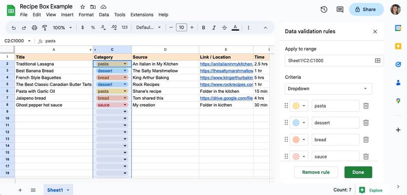 Google Sheets Menu Examples How to Build a Digital Recipe Box in Google Sheets