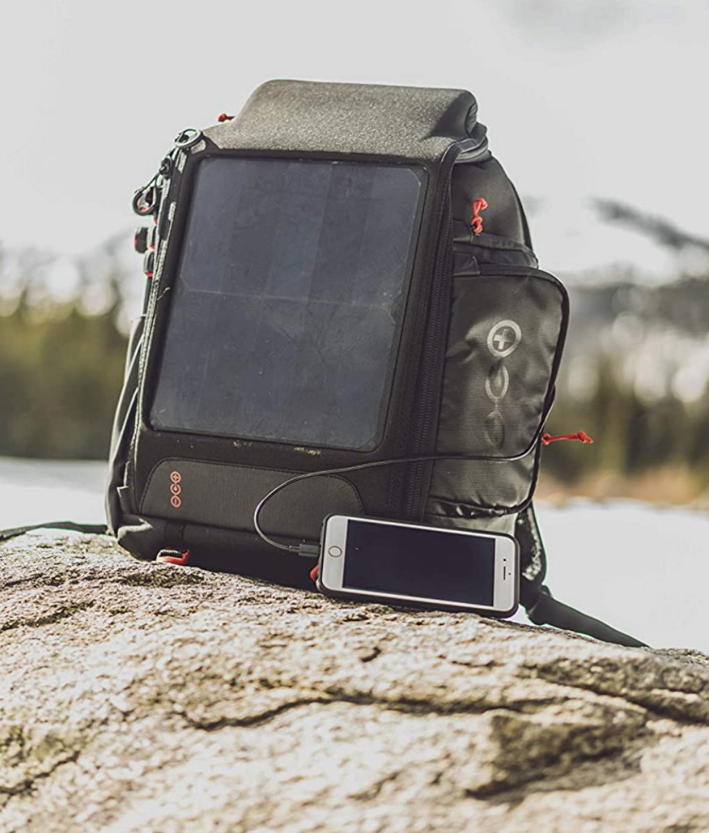 A Voltaic Systems OffGrid Solar Backpack Charger charging a smartphone