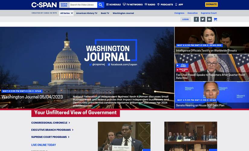 C-SPAN's website homepage