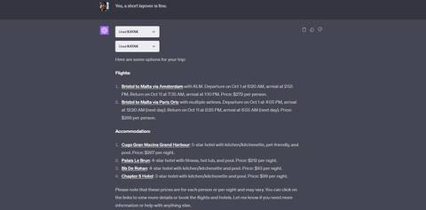 chatgpt plugin planning trip with kayak final suggestions