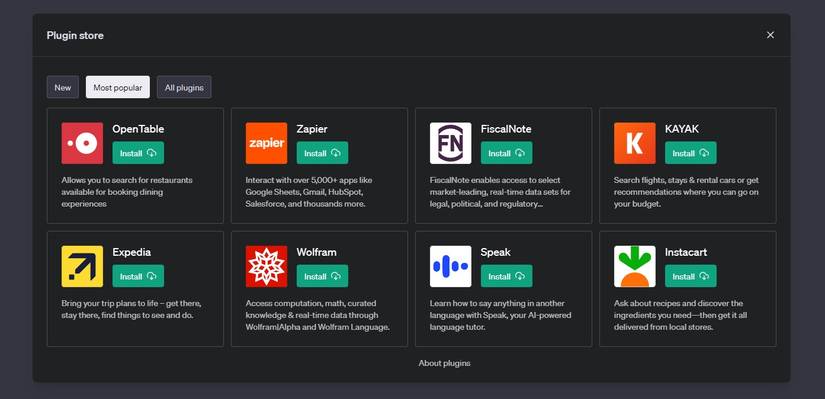 chatgpt plugins list