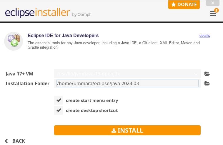 Choose installation directory for Eclipse installation