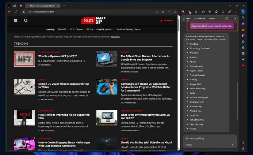 How to Use the Bing AI Sidebar in Edge
