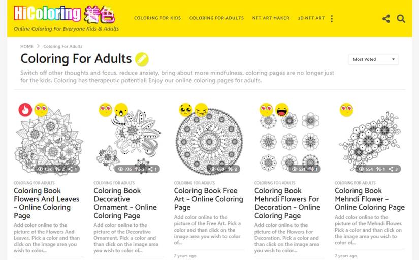 Hicoloring adult coloring site