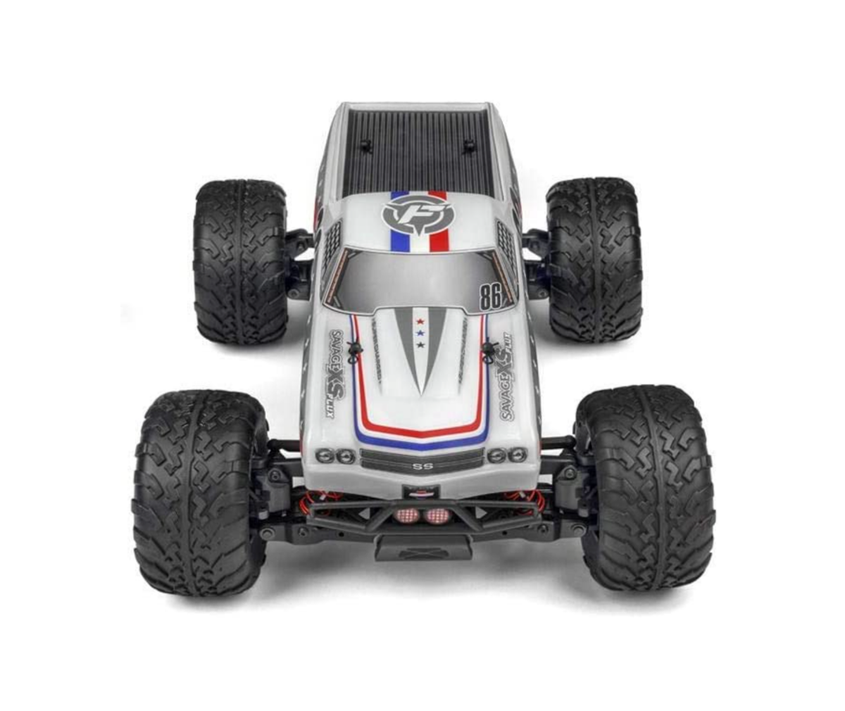 An aerial view of an HPI Racing Savage XS Flux