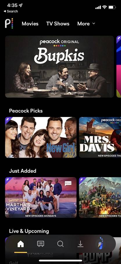 Images, titles, and information in the Peacock app