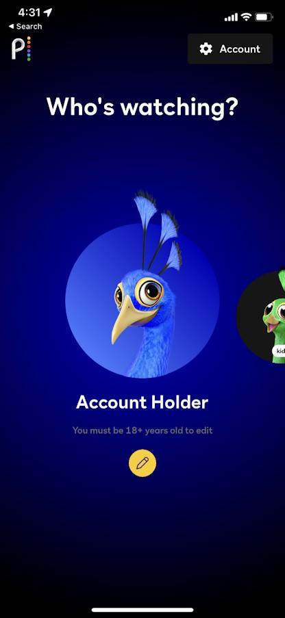 Peacock who is watching setup screen in app