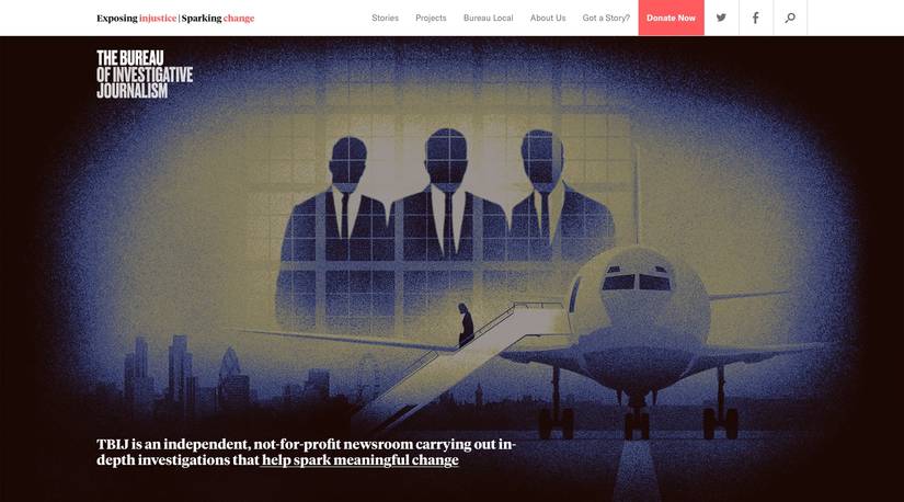 The Bureau of Investigative Journalism's website homepage