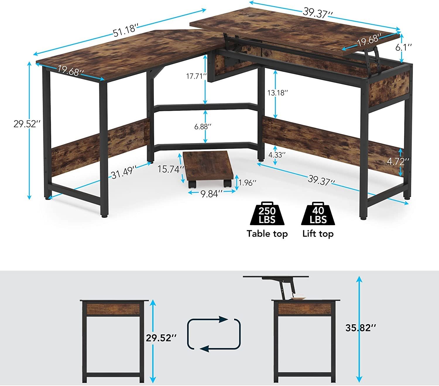 the dimensions of the tribesigns l-shaped desk