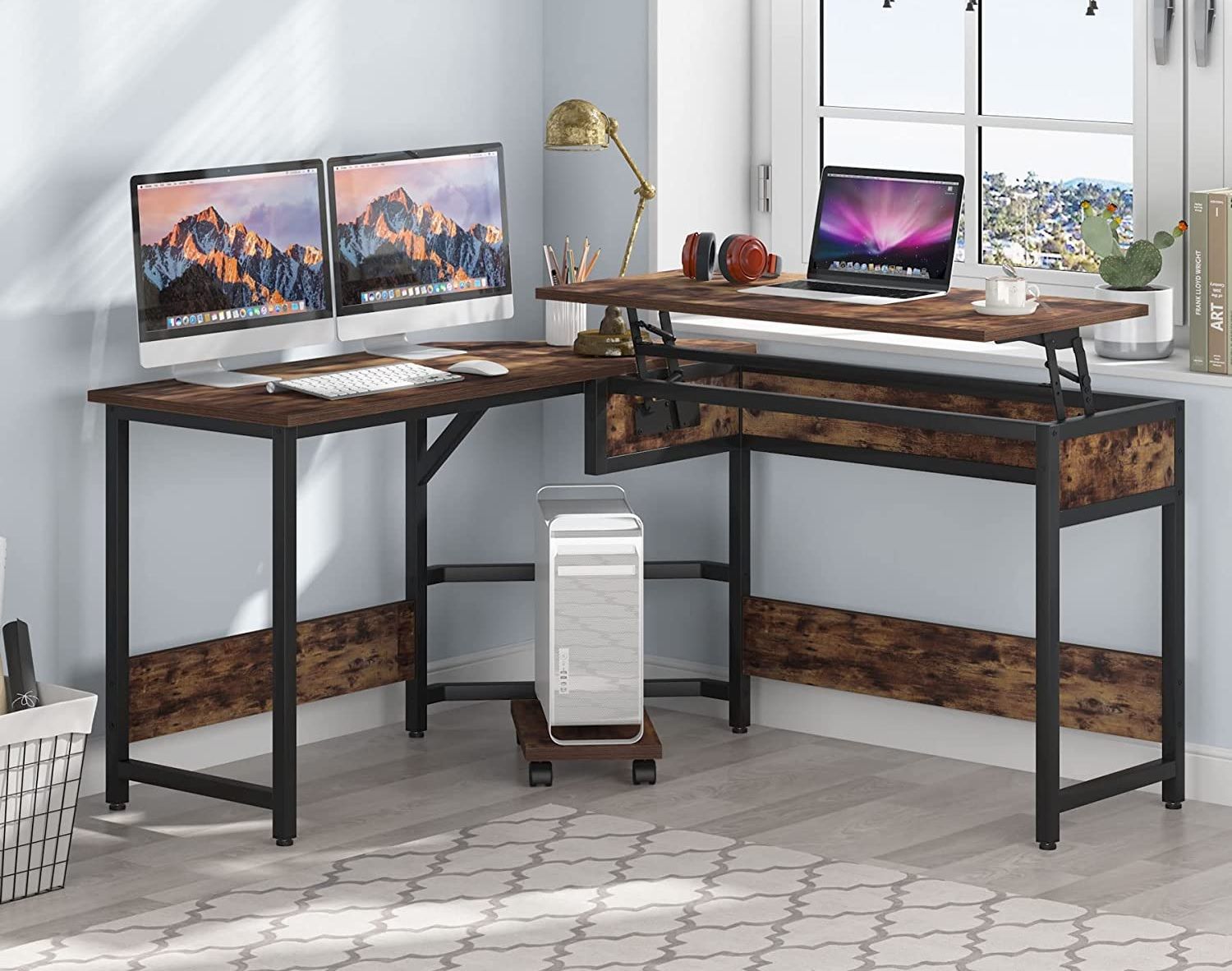 the tribesigns l-shaped desk positioned in an office