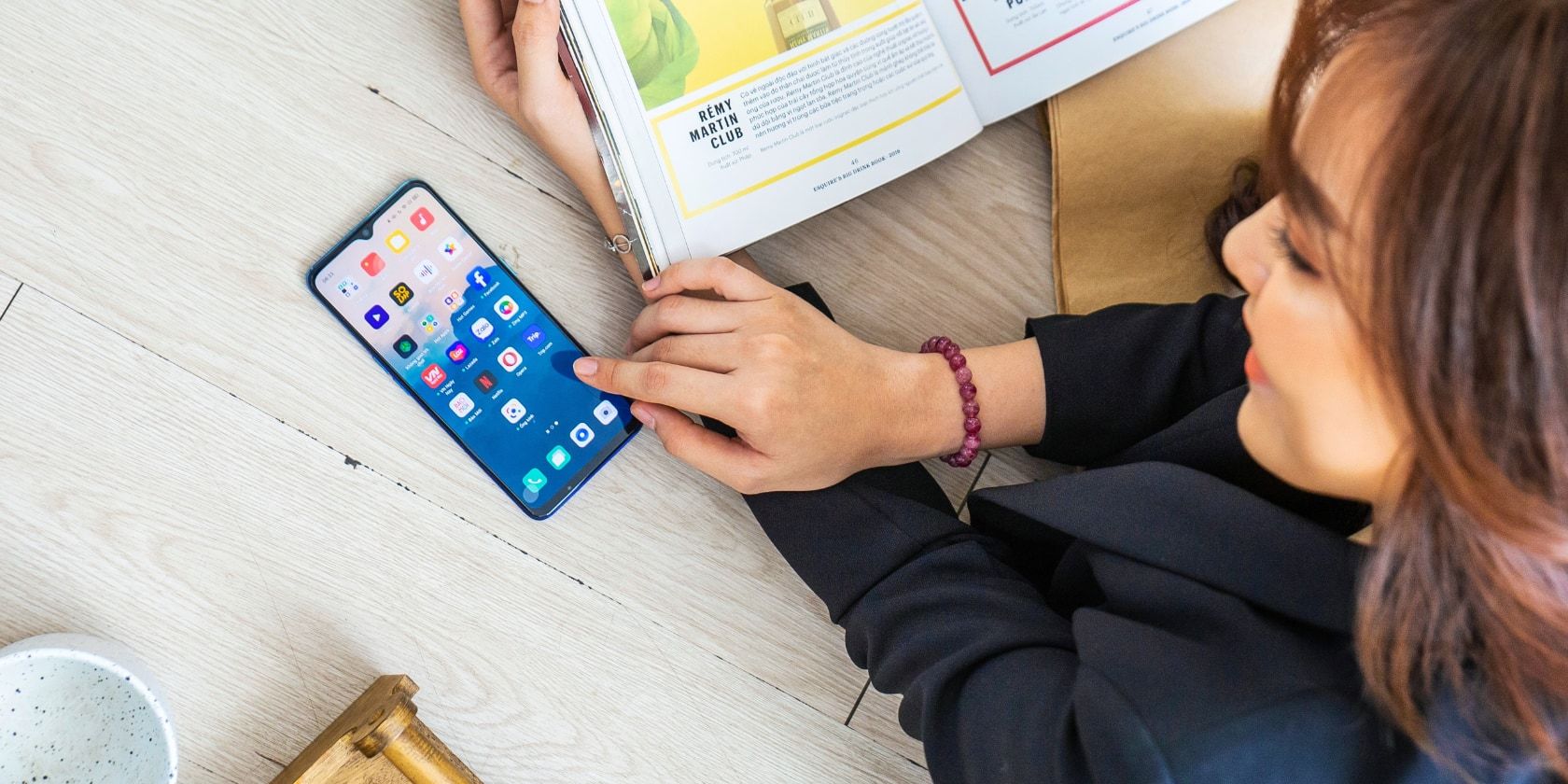 woman using android phone