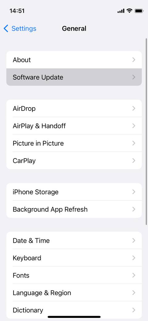 1. Software Updates option in iPhone General Settings