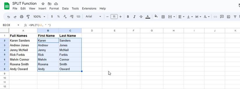 How to Use the SPLIT Function in Google Sheets