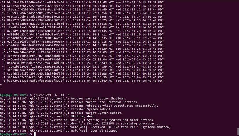 examining boot logs using journalctl in terminal