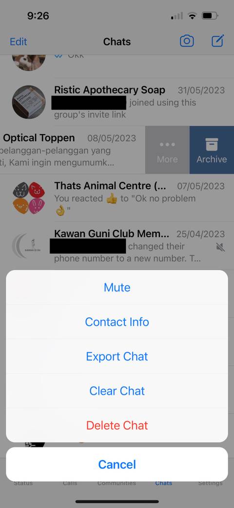 whatsapp chat conversation setting