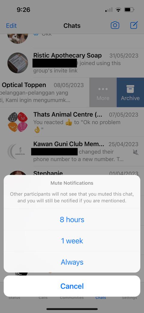 mute whatsapp chat 