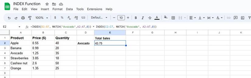 How to Use the INDEX Function in Google Sheets