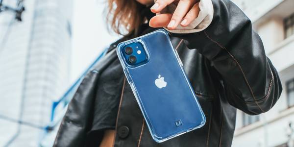 Blue iPhone in Clear Case Falling From Hand